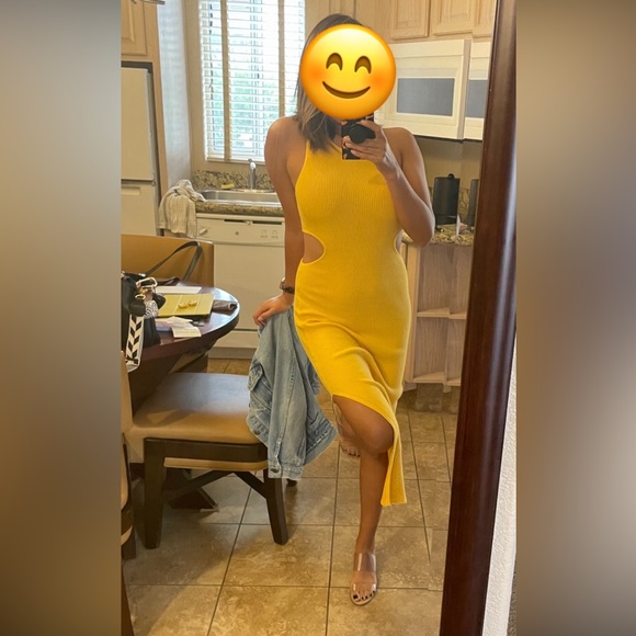 Kajus Ribbed Cutout Knit Midi Dress - Medium, yellow, Vici - Picture 7 of 7